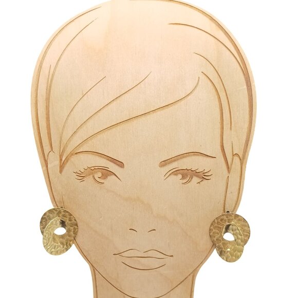 Vintage Hammered Interlocking Rings Earrings Dimensional Gold Tone Brutalist - Picture 3 of 4